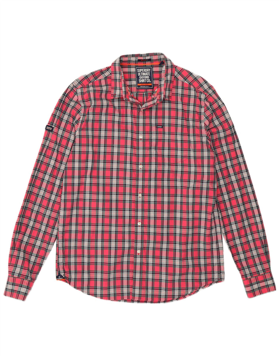 Camisa masculina de flanela de ajuste regular SUPERDRY grande algodão xadrez rosa