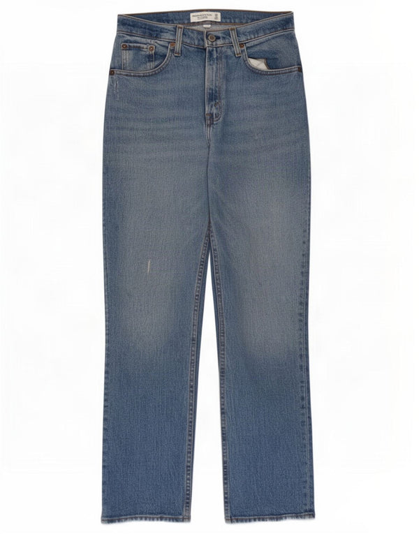 Calça jeans feminina Abercrombie & Fitch desgastada reta US 0 XS W25 L29 azul