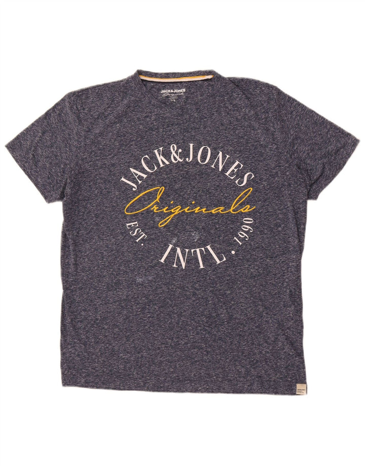 Camiseta gráfica masculina Jack & Jones grande poliéster manchado azul marinho