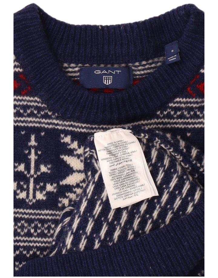 GANT Suéter masculino com gola redonda pequeno azul marinho Fair Isle Wool