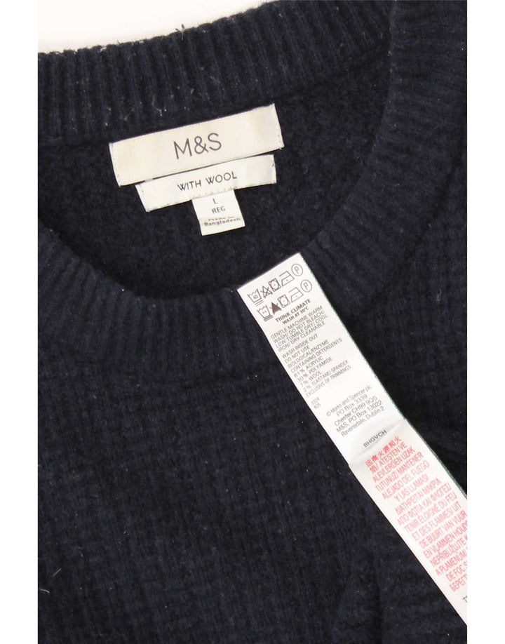 Suéter masculino Marks & Spencer com gola redonda grande acrílico azul marinho
