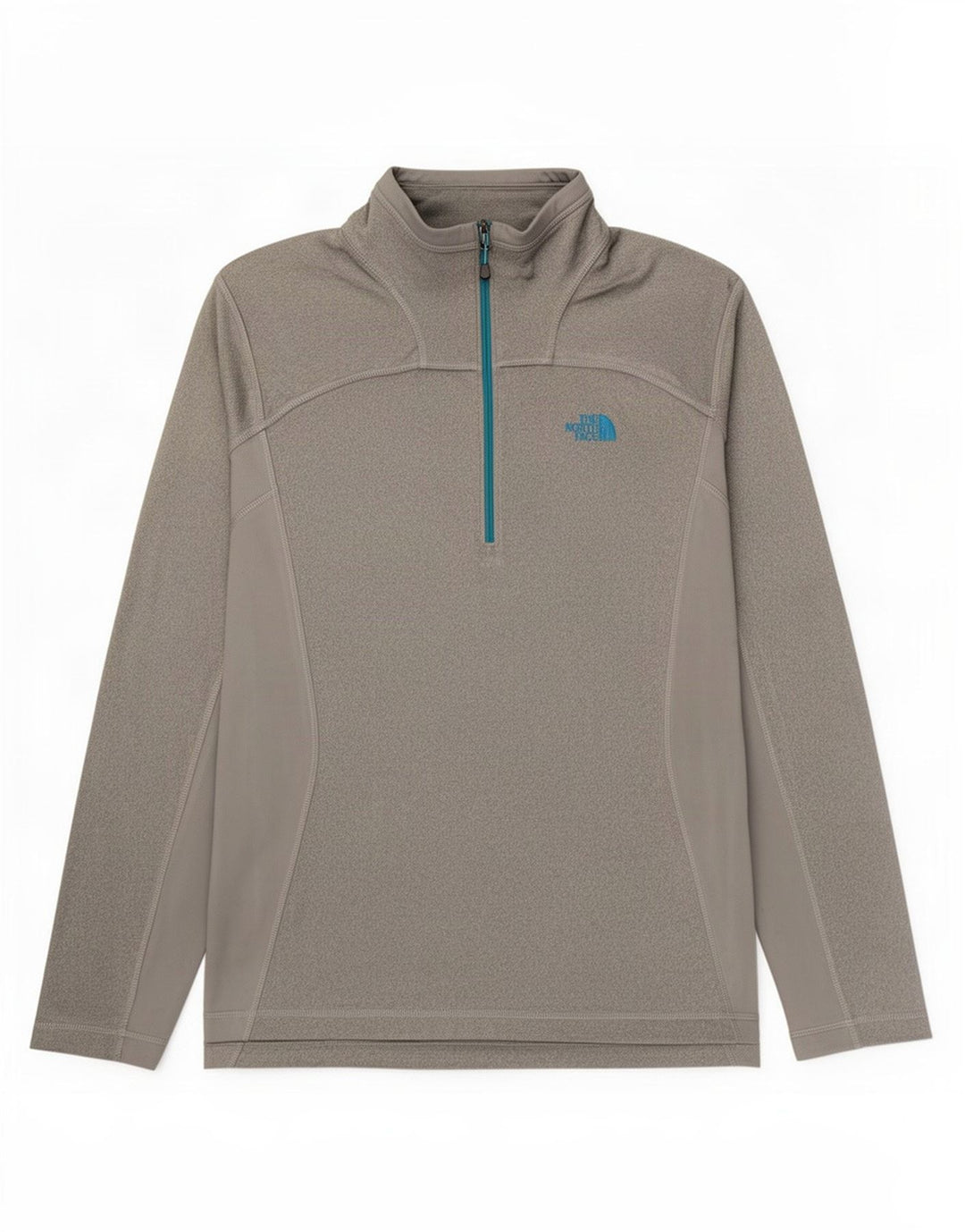 Pulôver masculino The North Face com zíper e gola alta, moletom cinza médio manchado