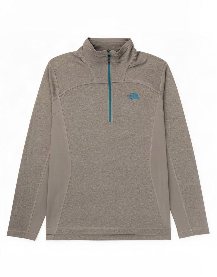 Pulôver masculino The North Face com zíper e gola alta, moletom cinza médio manchado