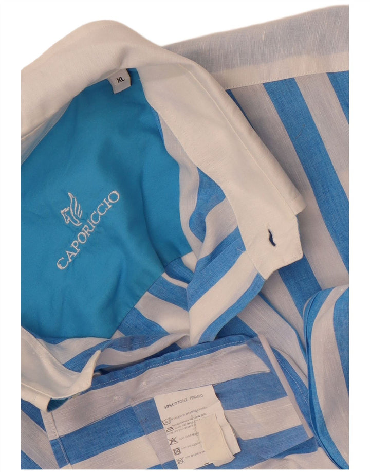 Camisa masculina Caporiccio XL linho listrado azul