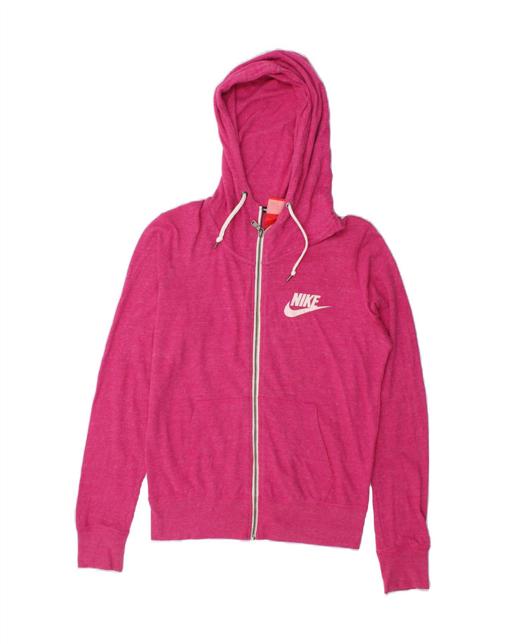 NIKE Womens Graphic Zip Hoodie Sweater UK 14 Medium Pink Cotton Vintage Nike and Second-Hand Nike from Messina Hembry 