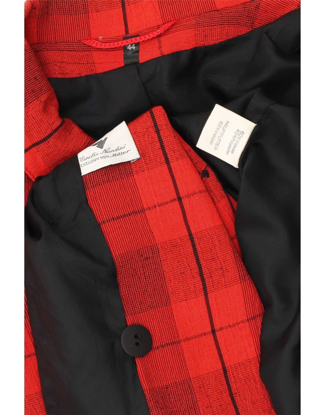 Jaqueta blazer feminina vintage com botões duplos EU 44 XL vermelho xadrez viscose