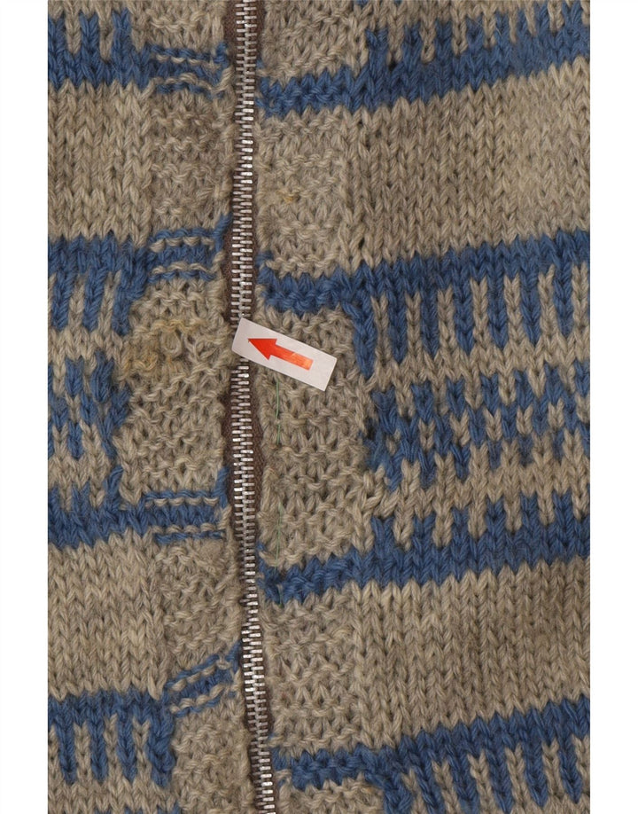 Suéter cardigã masculino vintage listrado cinza grande