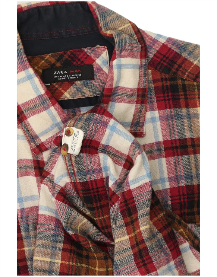 Zara Camisa masculina de flanela média de algodão xadrez multicolorido