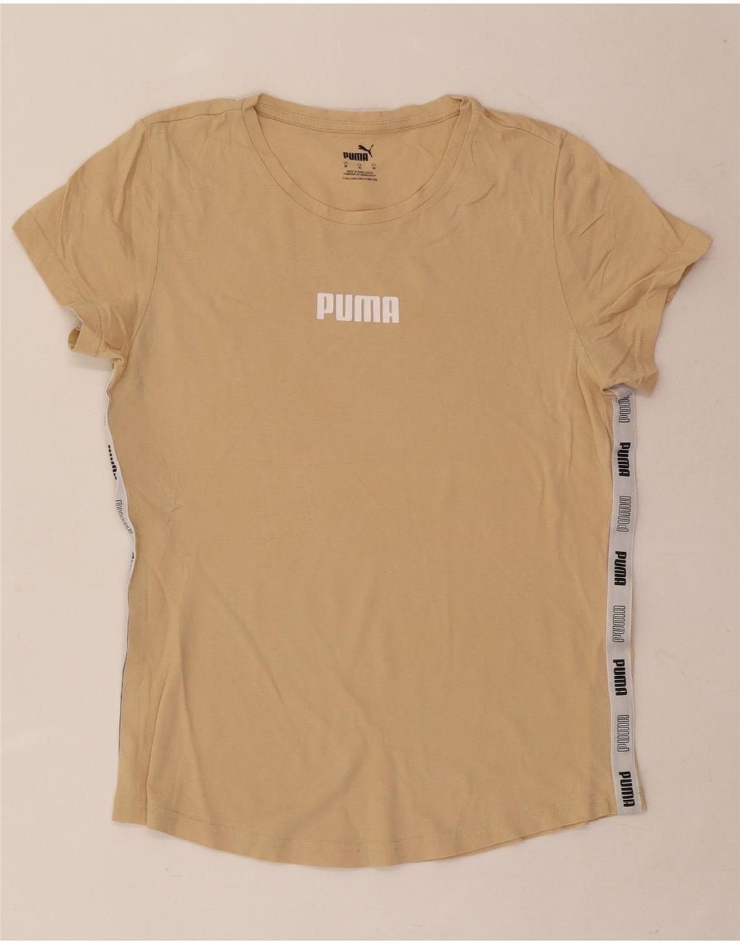 Puma Camiseta feminina gráfica Top UK 12 Medium Bege Colourblock