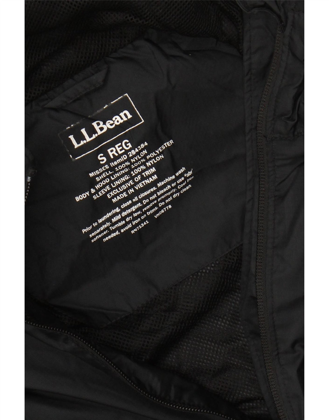Jaqueta de chuva feminina com capuz grande L.L.BEAN Reino Unido 10 pequena preta de nylon