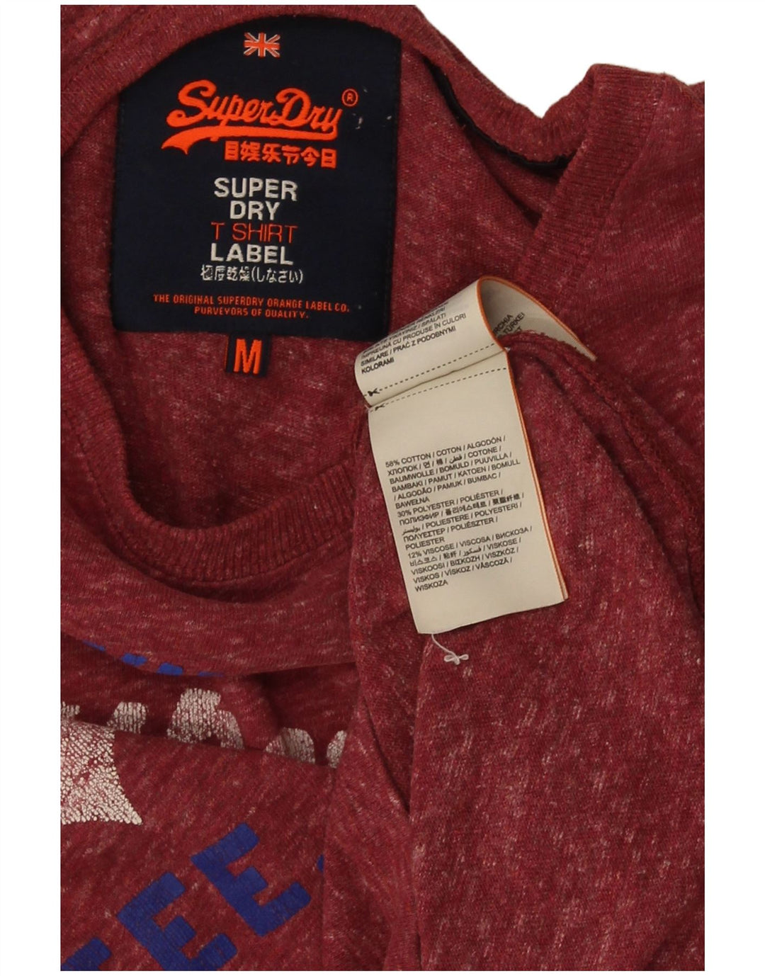 Camiseta gráfica masculina Superdry Top médio algodão manchado vermelho