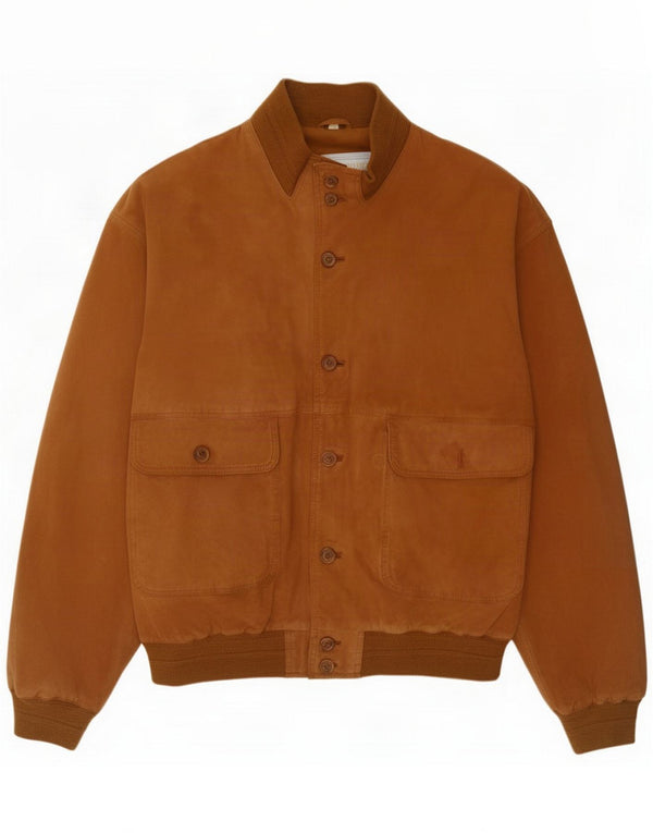 Jaqueta bomber de camurça masculina vintage Reino Unido 42 XL couro marrom