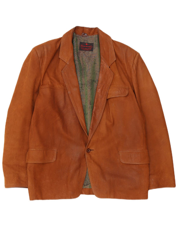 Jaqueta blazer masculina vintage de couro com 1 botão IT 52 grande marrom