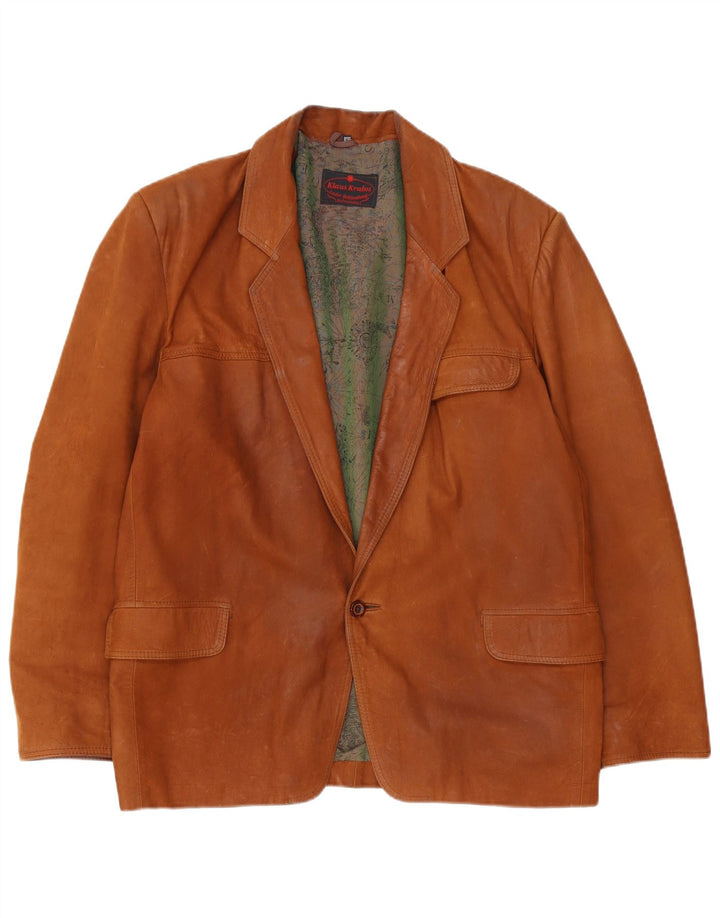 Jaqueta blazer masculina vintage de couro com 1 botão IT 52 grande marrom