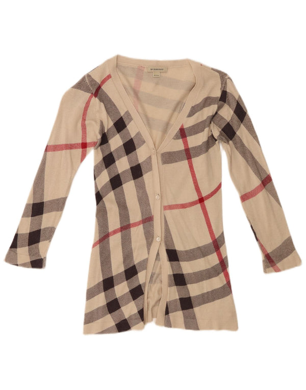 Suéter cardigã feminino Burberry 5-6 anos algodão xadrez bege