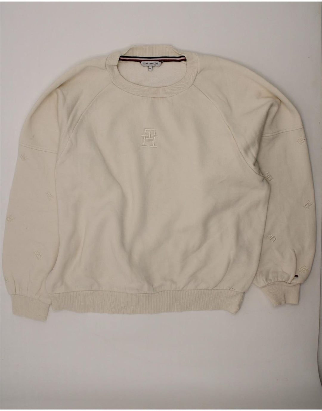 TOMMY HILFIGER Girls Sweatshirt Jumper 15-16 Years Off White Cotton Vintage Tommy Hilfiger and Second-Hand Tommy Hilfiger from Messina Hembry 