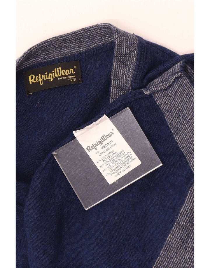 Suéter masculino Refrigiwear com gola canoa médio azul marinho de lã colorblock