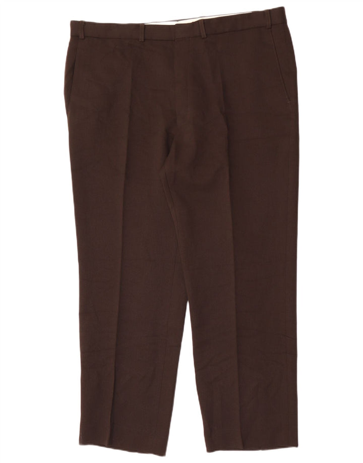 Calça masculina de terno reto Marks & Spencer W40 L29 poliéster marrom