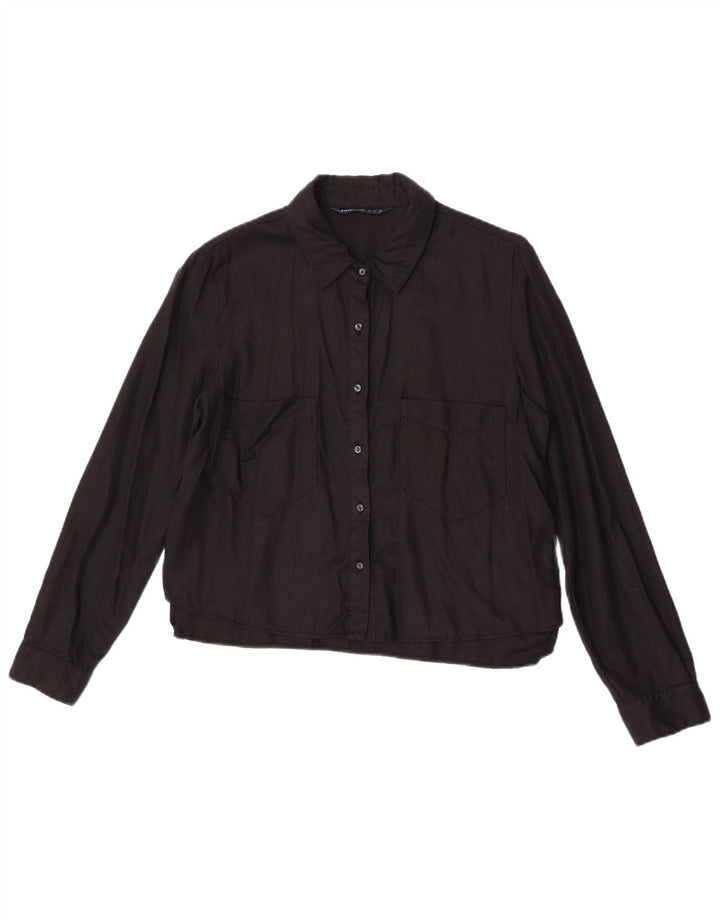 Blusa Zara feminina Z1975 camisa Reino Unido 14 médio preto Lyocell