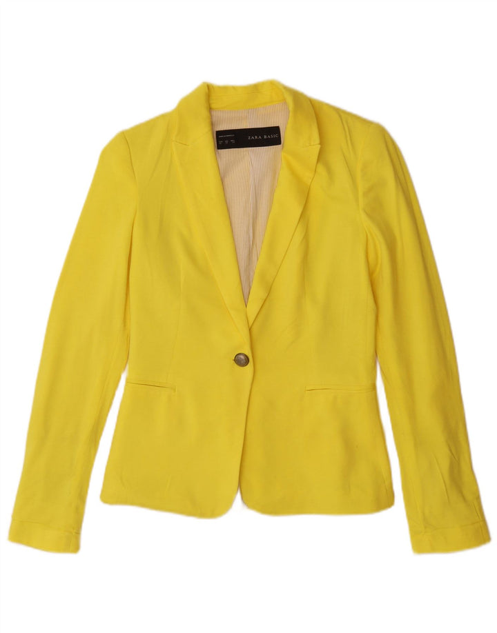 Jaqueta blazer feminina Zara com 1 botão UK 6 XS viscose amarela