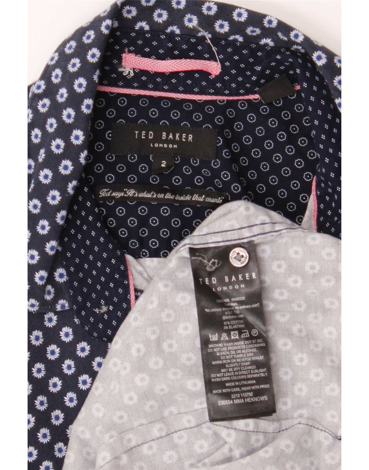 Camisa masculina Ted Baker tamanho 2 pequeno algodão floral azul marinho