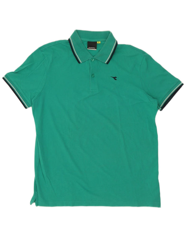 Diadora Mens Polo Shirt XL Green Striped Cotton