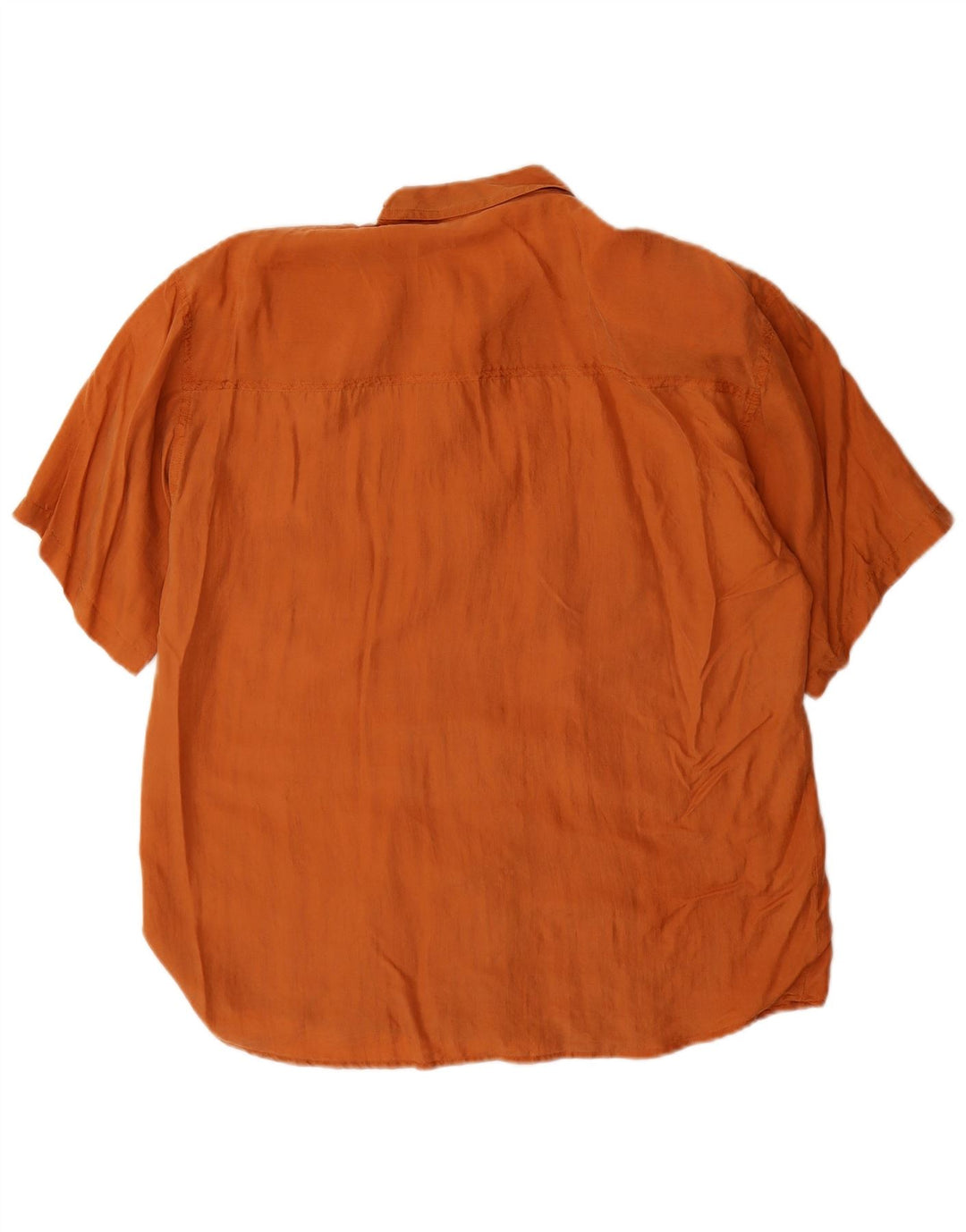 Camisa feminina vintage de manga curta UK 14 seda marrom média