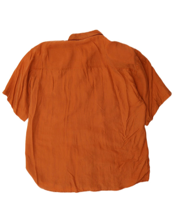 Camisa feminina vintage de manga curta UK 14 seda marrom média