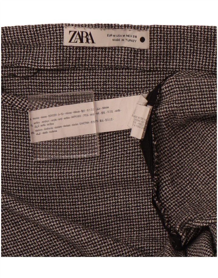 Blusa feminina de manga comprida ZARA UK 12 viscose Houndstooth cinza médio
