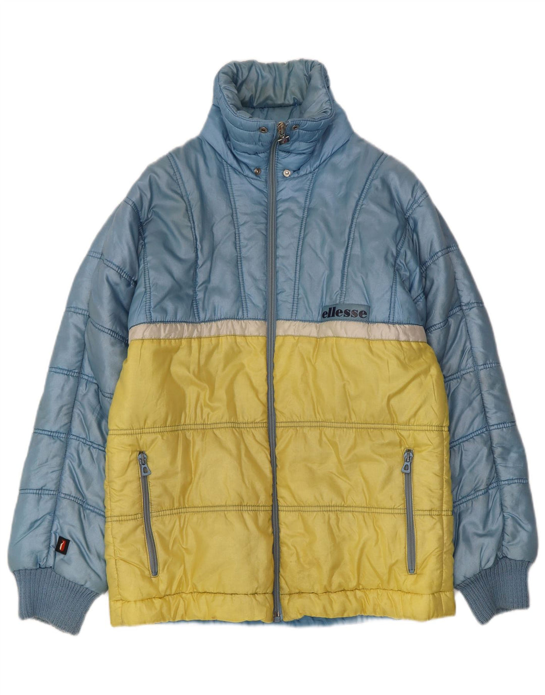 Jaqueta masculina acolchoada com capuz Ellesse UK 38 azul médio colorblock nylon