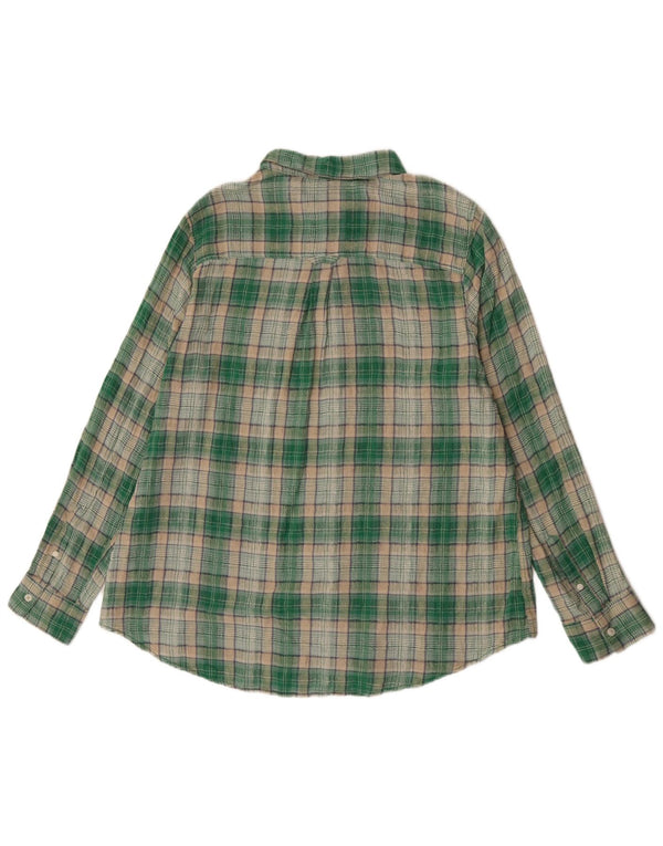 Camisa de flanela feminina Fat Face Reino Unido 16 algodão xadrez verde grande