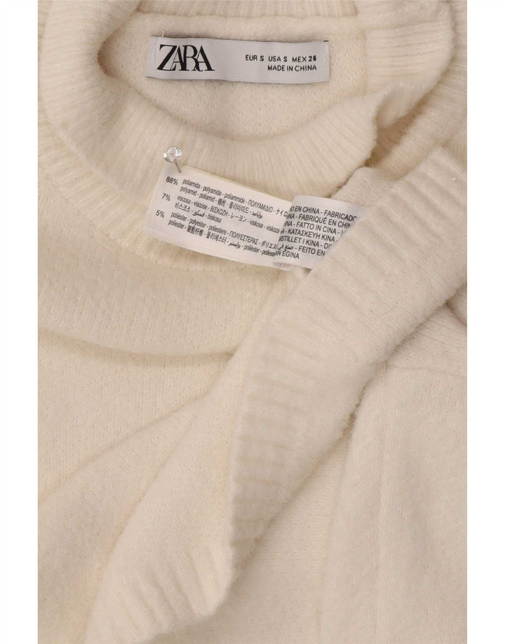 Zara Suéter feminino cropped oversized com gola redonda Reino Unido 10 pequeno branco