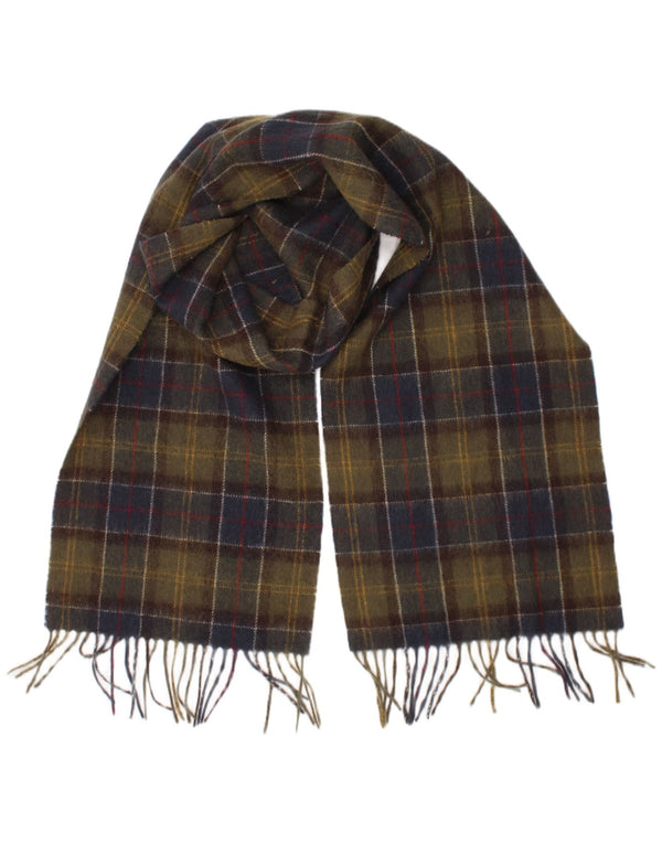 Lenço retangular masculino Barbour tamanho único xadrez cáqui lã de cordeiro clássico