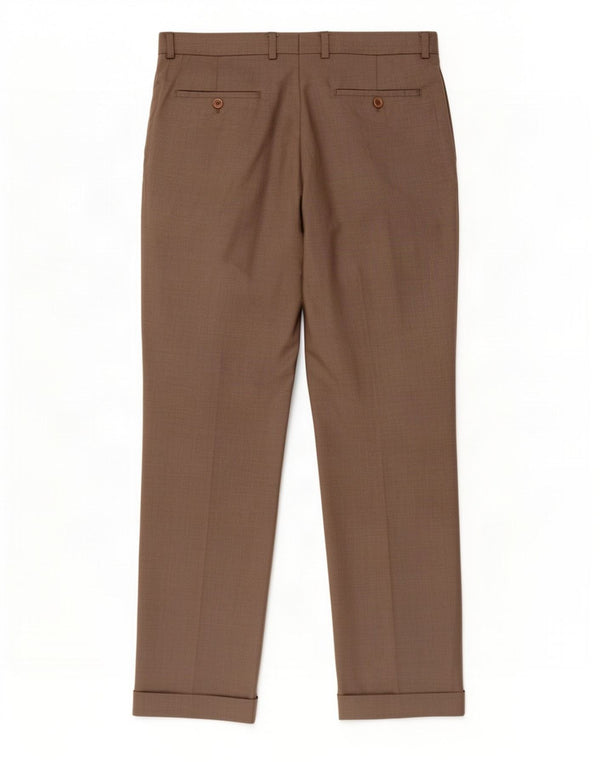 Calça masculina Marks & Spencer com pegged terno W34 L31 lã marrom