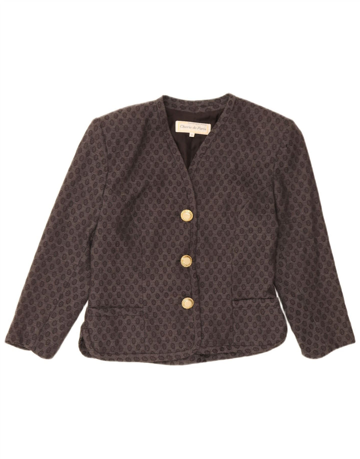 Jaqueta blazer feminina vintage manga 3/4 IT 44 cinza médio geométrico