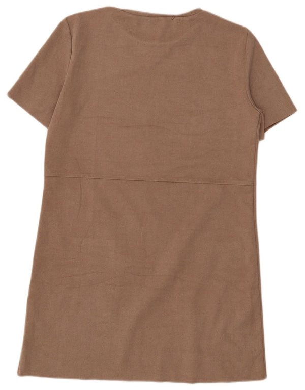 Vestido feminino Zara UK 14 poliéster bege médio