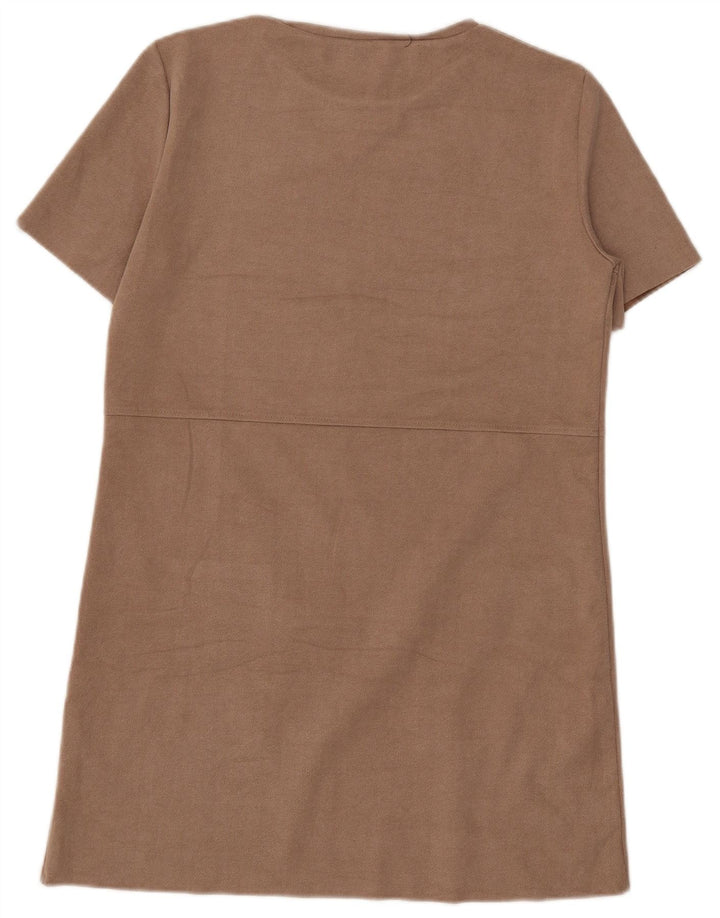 Vestido feminino Zara UK 14 poliéster bege médio