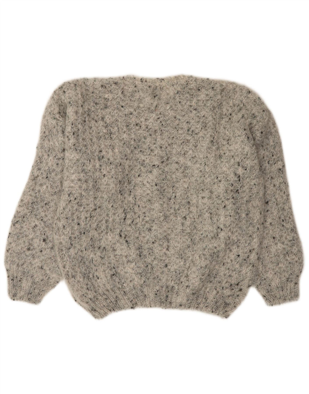 Suéter cardigã feminino grande VINTAGE Reino Unido 18 XL cinza manchado