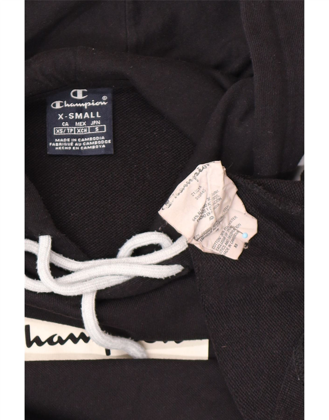 CHAMPION Mens Loose Fit Gráfico Hoodie Jumper XS Preto Colorblock Algodão