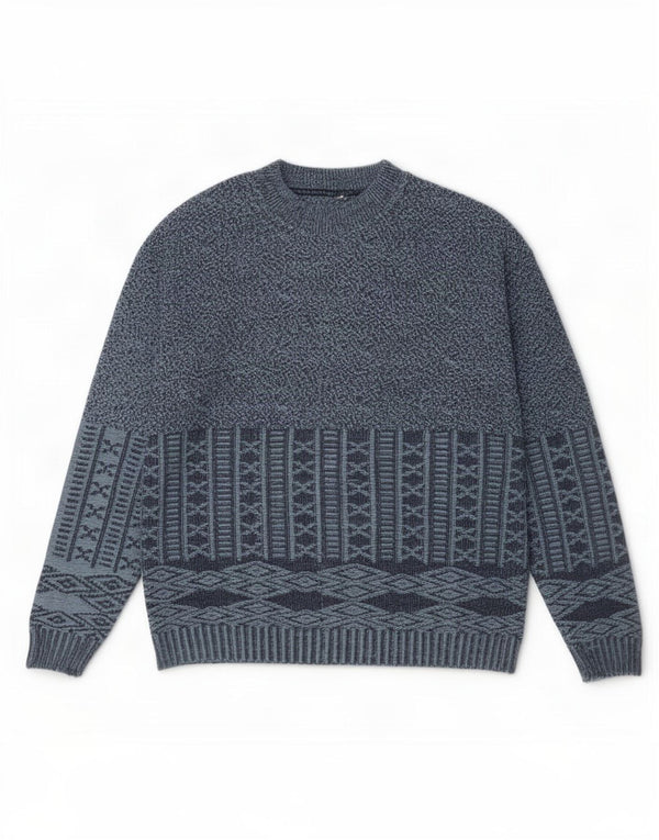 Suéter vintage masculino com gola tartaruga XL azul marinho geométrico