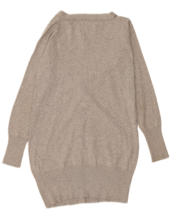 Zara Womens Longline Cardigan Sweater UK 10 Small Grey Flecked Cotton