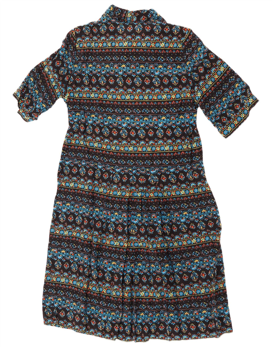 Vestido vintage feminino com amarração frontal em linha A Reino Unido 14 médio floral multicolorido