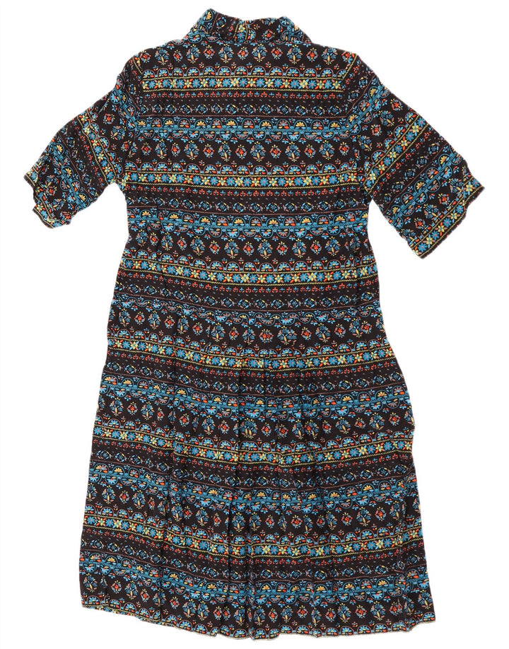 Vestido vintage feminino com amarração frontal em linha A Reino Unido 14 médio floral multicolorido