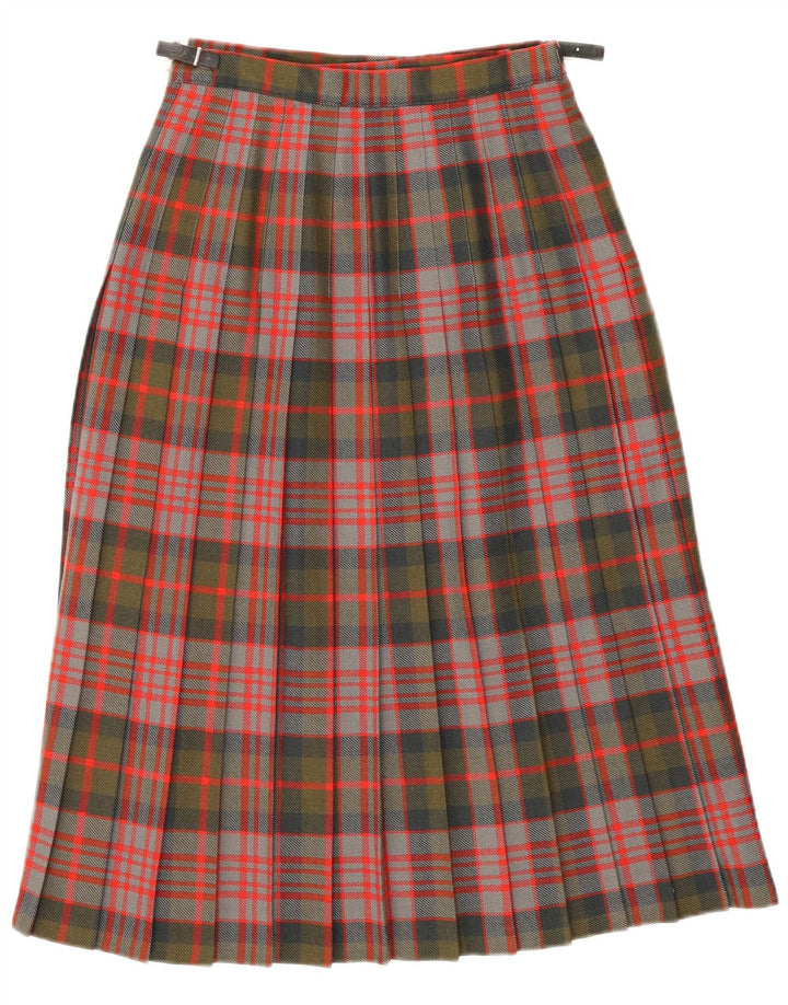 Saia plissada feminina vintage W26 pequena xadrez verde
