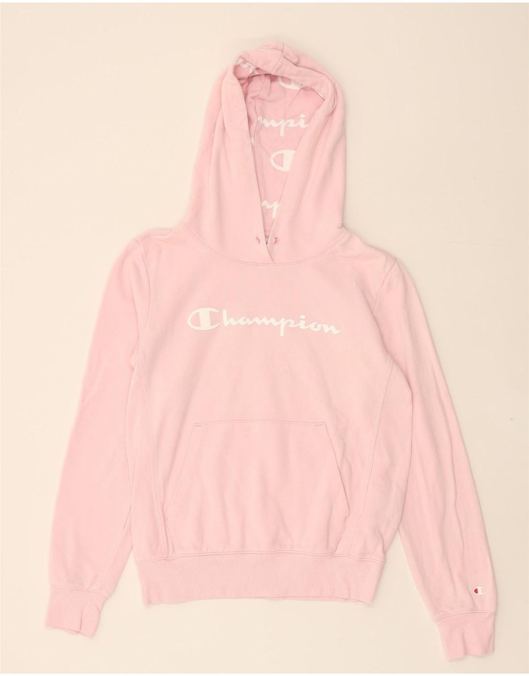 CHAMPION Womens Graphic Hoodie Jumper UK 14 Medium Pink Cotton Vintage Champion and Second-Hand Champion from Messina Hembry 