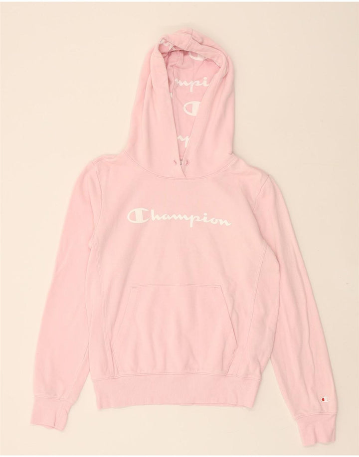 CHAMPION Womens Graphic Hoodie Jumper UK 14 Medium Pink Cotton Vintage Champion and Second-Hand Champion from Messina Hembry 