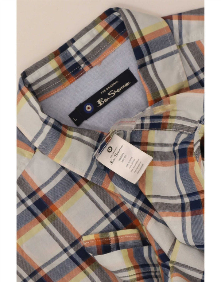 Camisa masculina de manga curta Ben Sherman, grande algodão xadrez multicolorido