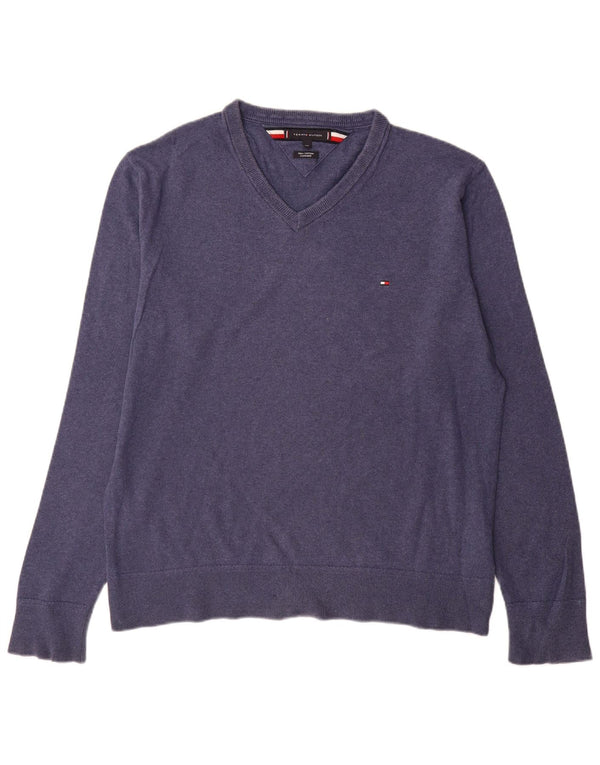 Suéter masculino Tommy Hilfiger com decote em V 2XL algodão azul marinho