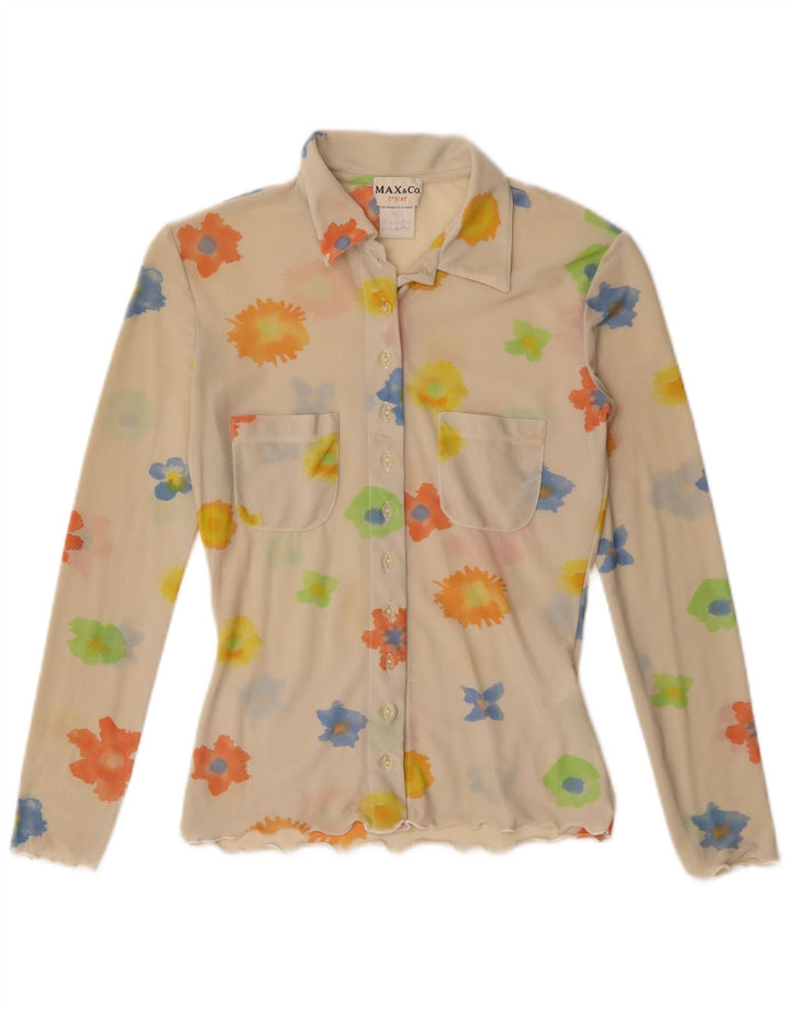 Blusa camisa feminina Max & Co. Reino Unido 12 médio off white floral