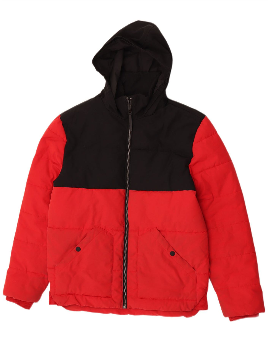 Jaqueta masculina acolchoada com capuz Marks & Spencer Reino Unido 38 bloco colorido vermelho médio